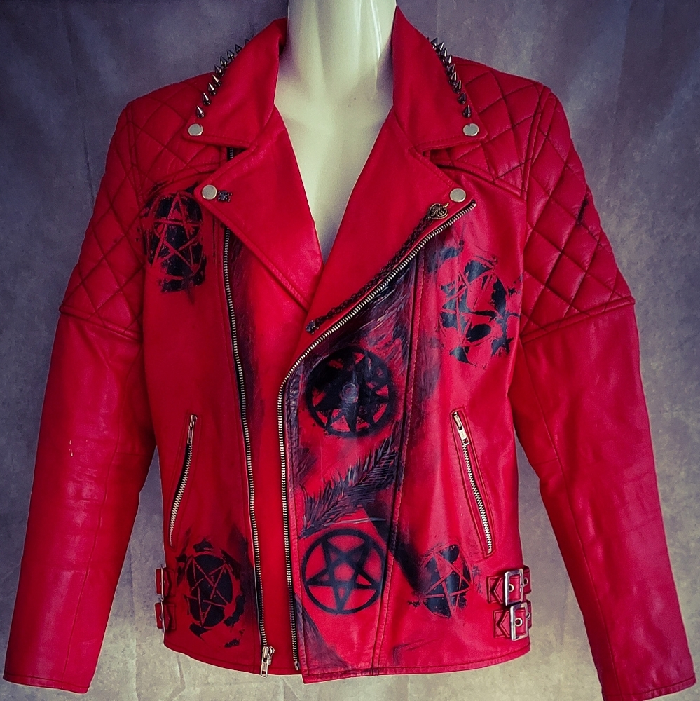 UNISEX Handpainted Red Faux Leather Jacket